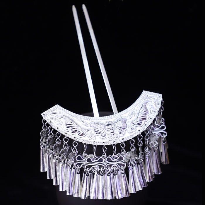 ヘアアクセサリー レディース 簪 かんざし 少数民族風 シルバー フリンジ タッセル 髪飾り 金属製 幾何学模様 エスニック 舞台(x5)