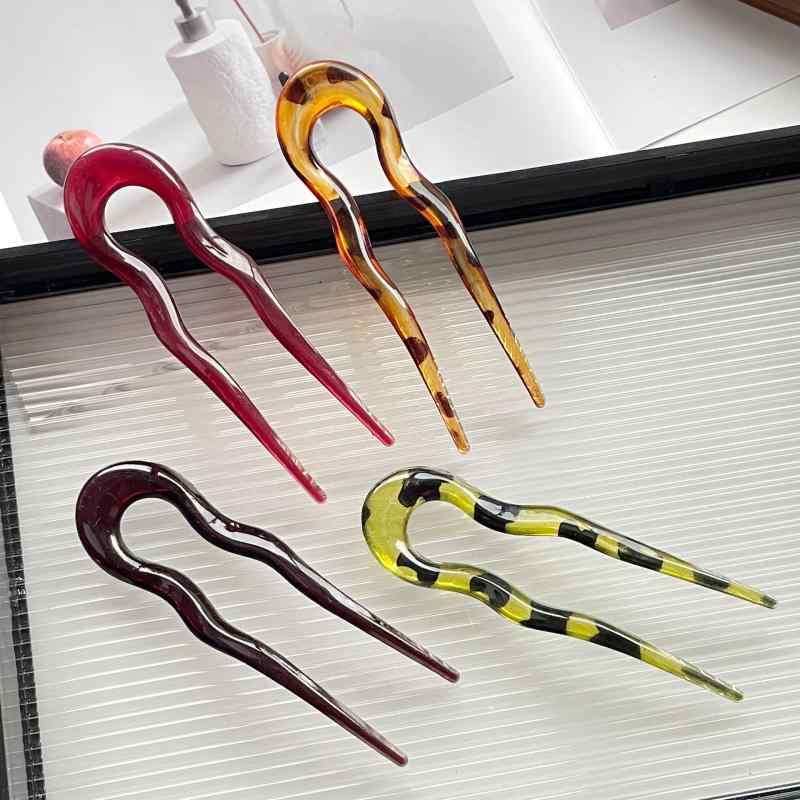 ヘアアクセサリー レディース ヘアピン 波型 ウェーブ U字型 かんざし お団子ヘア 髪飾り レトロ 和モ..