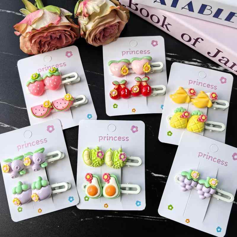 ヘアピン 子供用 春夏 フルーツ 小花 かわいい ドーパミンカラー スイート ウェーブ サイドヘアクリップ ダッカールクリップ プラスチック レジン 髪留め ヘアアクセサリー