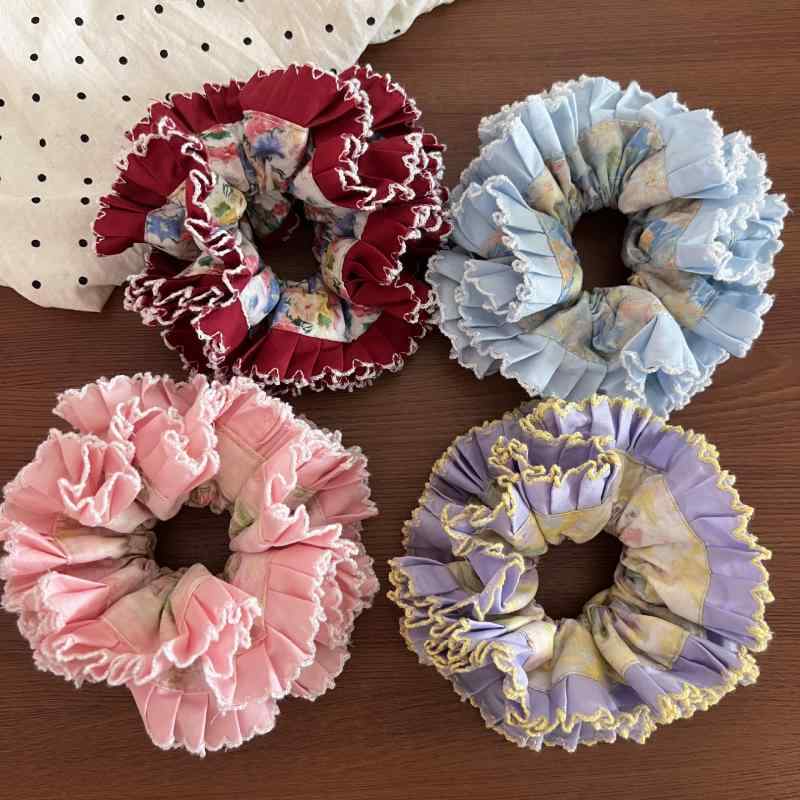 ヘアゴム レディース シュシュ レトロ 油絵風 花柄 百褶 高見え まとめ髪 ヘアアクセサリー ヘアアレン..