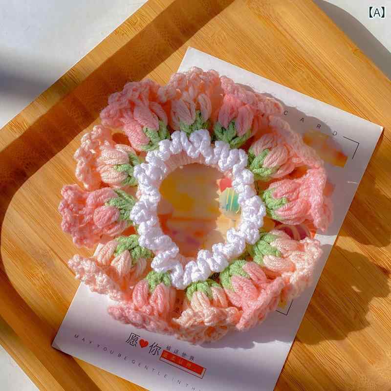 ヘアゴム レディース シュシュ 毛糸 ハンドメイド 鈴蘭 花柄 桜んぼう 蝶結び パステルカラー 高弾力 ..