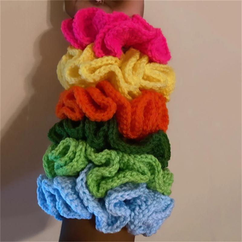 ヘアアクセサリー レディース ヘアゴム シュシュ ニット 手編み 毛糸 髪飾り まとめ髪 無地 韓国 かわ..
