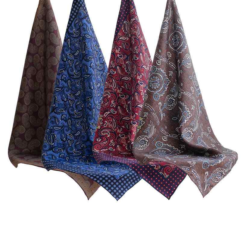 スカーフ レディース メンズ 正方形 手工芸 53cm×53cm 腰果花柄 バンダナ 赤ワイン色 ブルーパープル ..