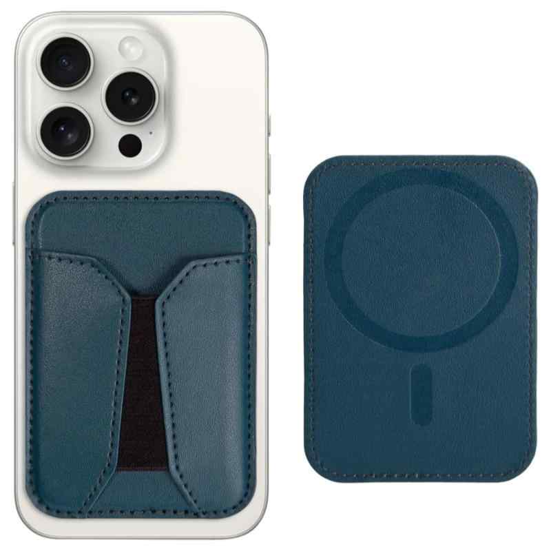 カードケース メンズ レディース スマホ 背面貼り付け マグネット式 薄型 PUレザー カード入れ ミニ財布 ブルー(x100)