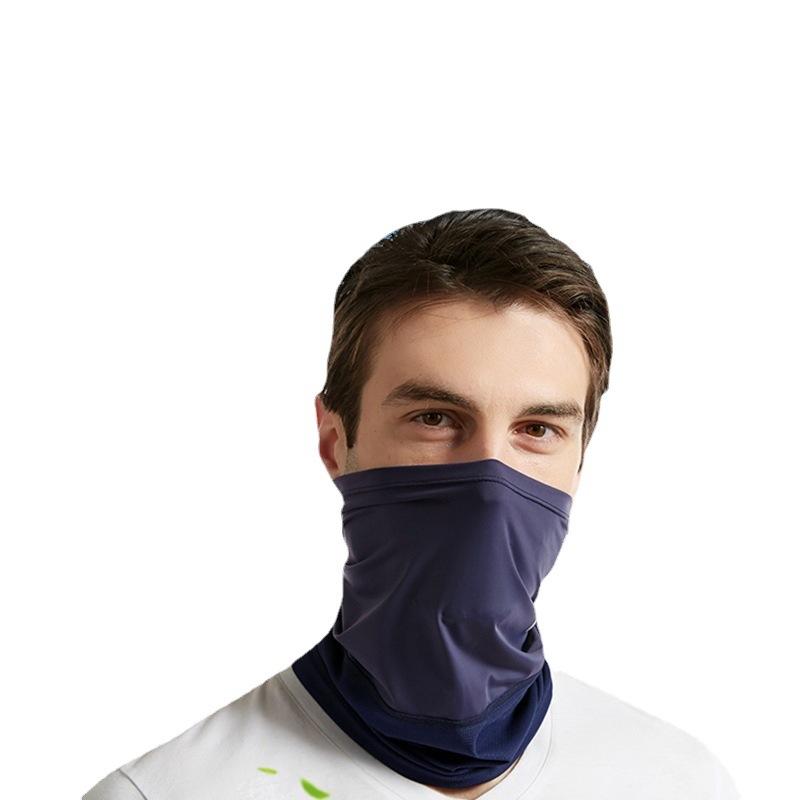 スポーツキャップ & バンダナ UVカット ネックウォーマー 接触冷感 フェイスカバー ランニング 釣り 登山 細グレー 紺色 黒 蛍光緑(x5)