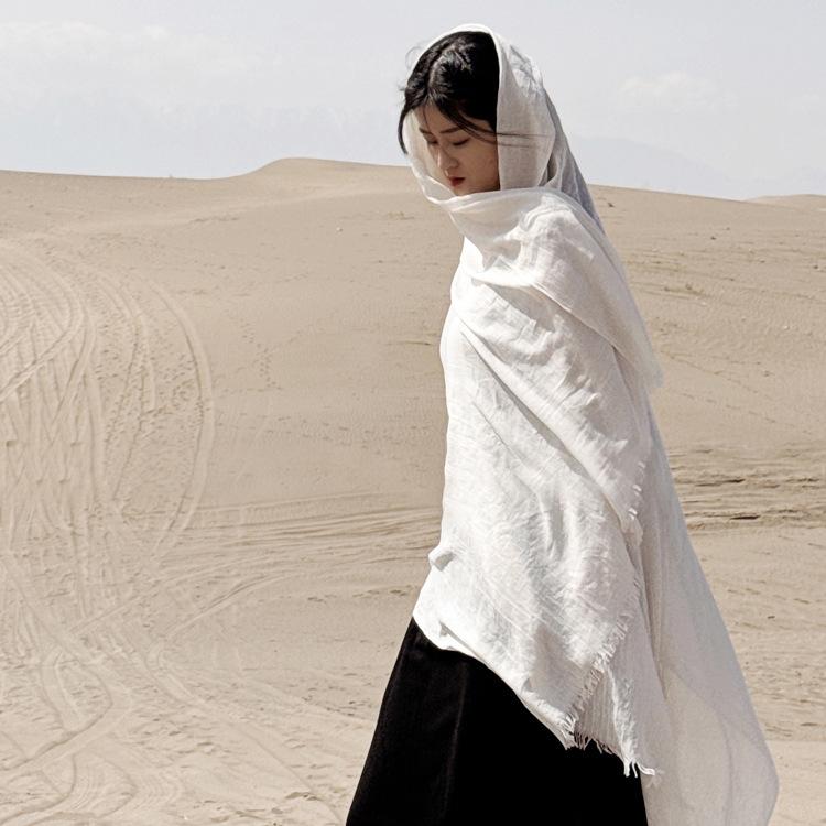 ストール レディース コットンリネン 大判 日焼け防止 スカーフ ベージュ 春秋 薄手 ショール 新疆 旅..