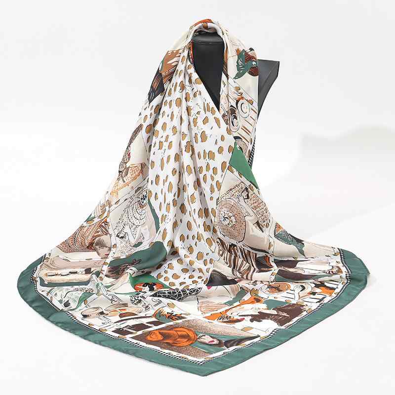 スカーフ レディース ストール 大判 ヒョウ柄 油絵風 プリント タッチ 正方形 110cm 保温 紫外線対策 ..