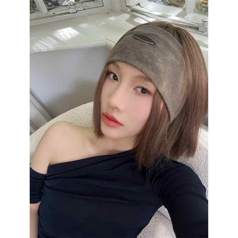 ヘアバンド レディース メンズ スポーツ ニット 伸縮性 ストライプ柄 秋冬 春夏 鉄錆色 ブラウン系 米..