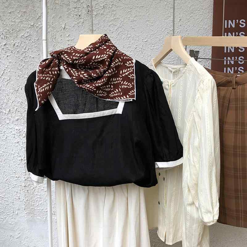 スカーフ レディース 正方形 コットン リネン スカーフ ヘアバンド 春秋 黄色 緑 青 ワインレッド ベー..