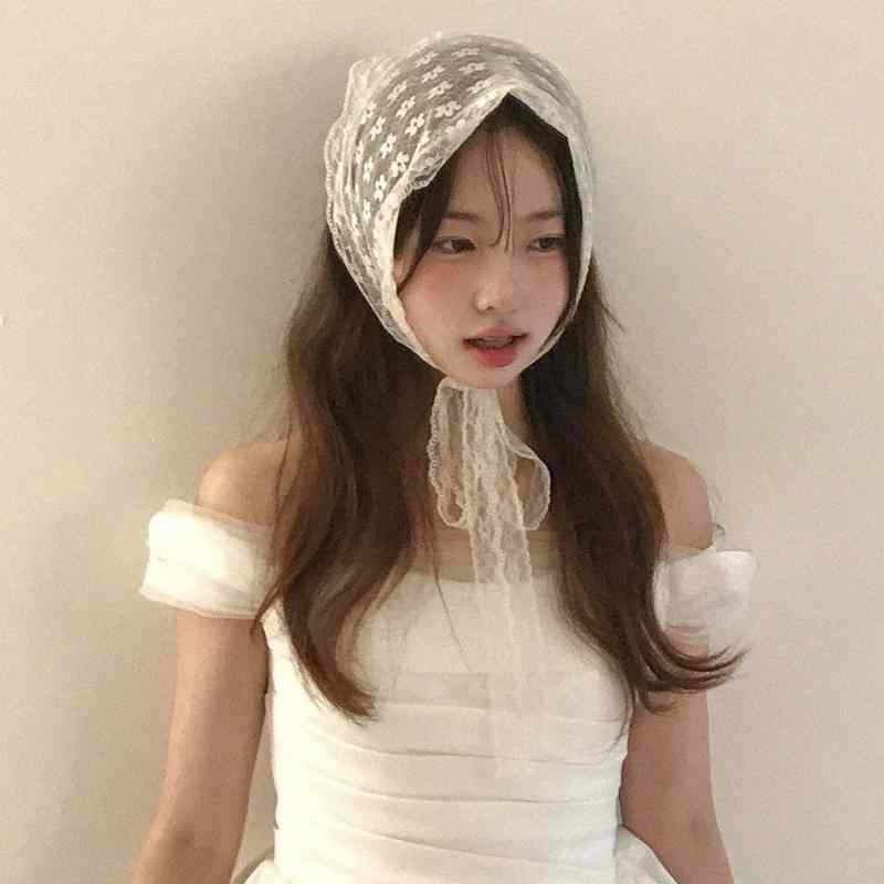 スカーフ レディース 春夏 田園風 レース トライアングルスカーフ ヘッドスカーフ ヘアスカーフ かわいい エレガント ガーリー スウィート フェアリースタイル...