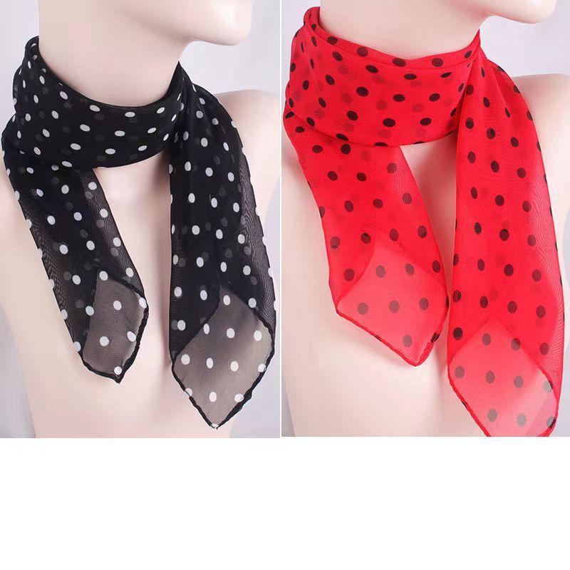 スカーフ レディース 春夏秋冬 シフォン 水玉 ドット 正方形 ブラック レッド グレー ピンク ベージュ ホワイト 65x65cm 保温(x2)