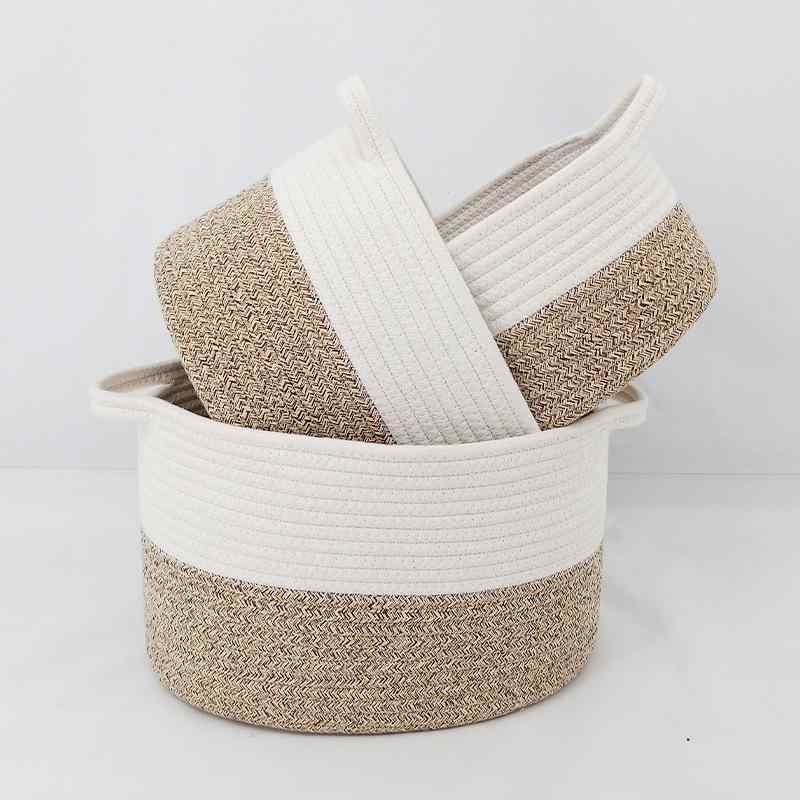 ランドリーバスケット 北欧風 整理収納 持ち手付き コットンロープ バスケット 寝室 脱衣所 洗濯かご ..