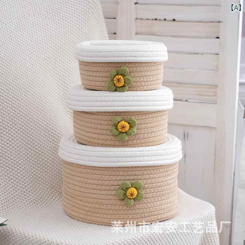 収納ケース レディース キッズ デスク収納 フタ付き 小物入れ 雑貨収納 バスケット かわいい 大中小 3点セット 綿製(x2)