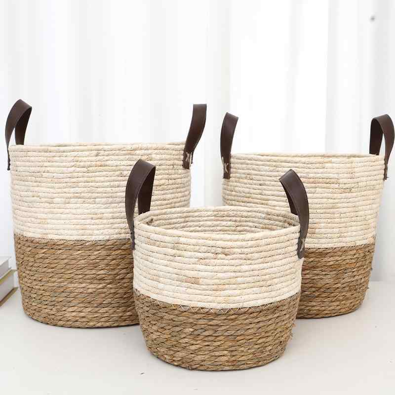 収納バスケット 特大 草編み ポットカバー 鉢カバー プランターカバー 手提げ 雑物整理(x50)