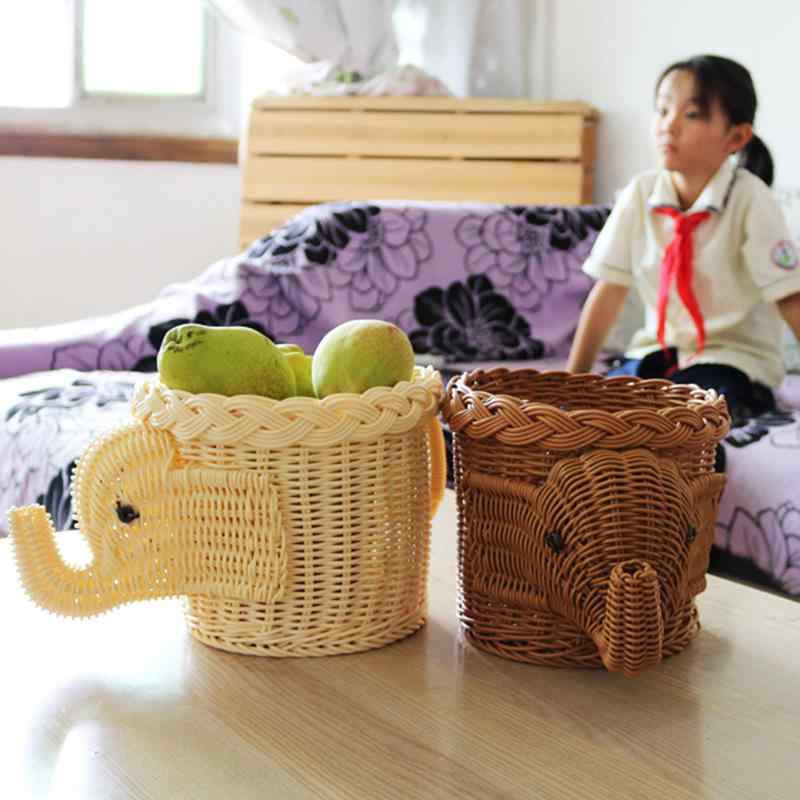 フルーツバスケット 藤編み 動物モチーフ リビング 小物 整理 棕色 小鹿 大号 かわいい 仿藤製(x2)