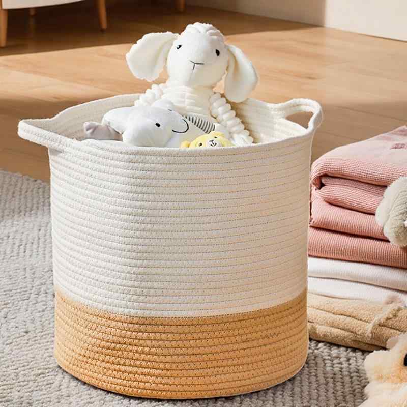収納ボックス 折りたたみ式 デスク収納 小物入れ おもちゃ箱 コットンロープ バスケット ランドリーバ..