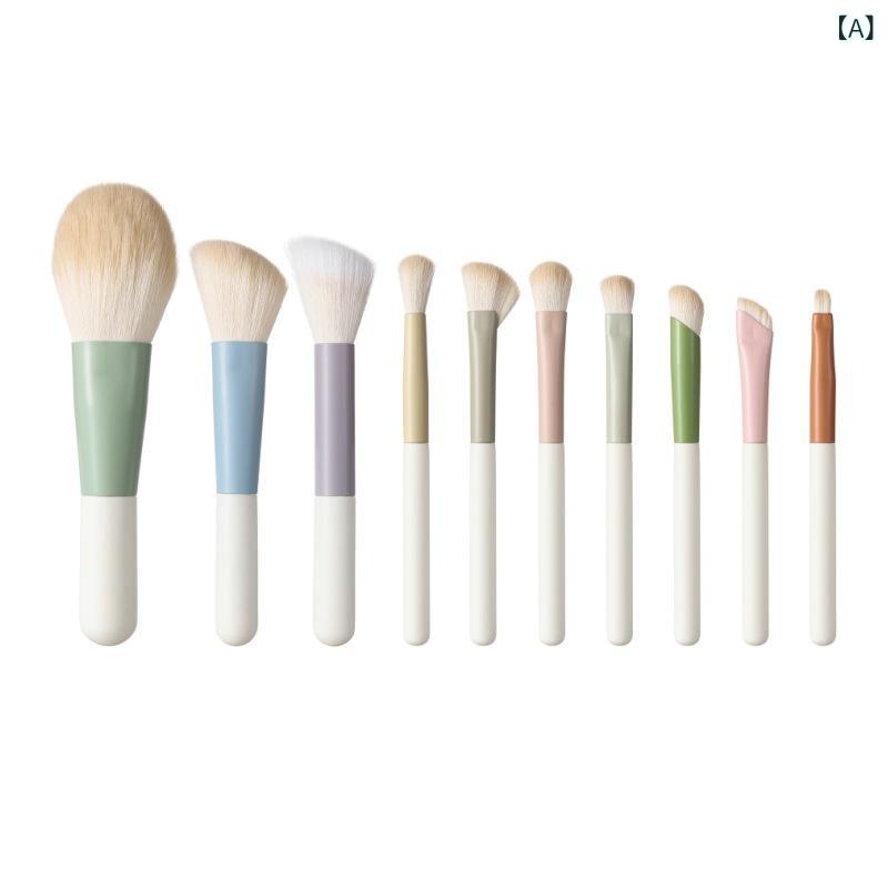 高 品 质 木 柄 10本 モランディ ミニ ポータブル 化粧 ブラシ セット フル セット アイシャドウ ブラシ mini 旅行(4)