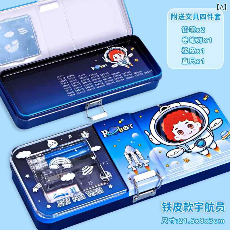 旧式の 二 重 鉄の 鉛筆の 箱の ふた ひっくり返 ブリキの 文房具の 箱の セットの 小学生 幼稚園の 賞..