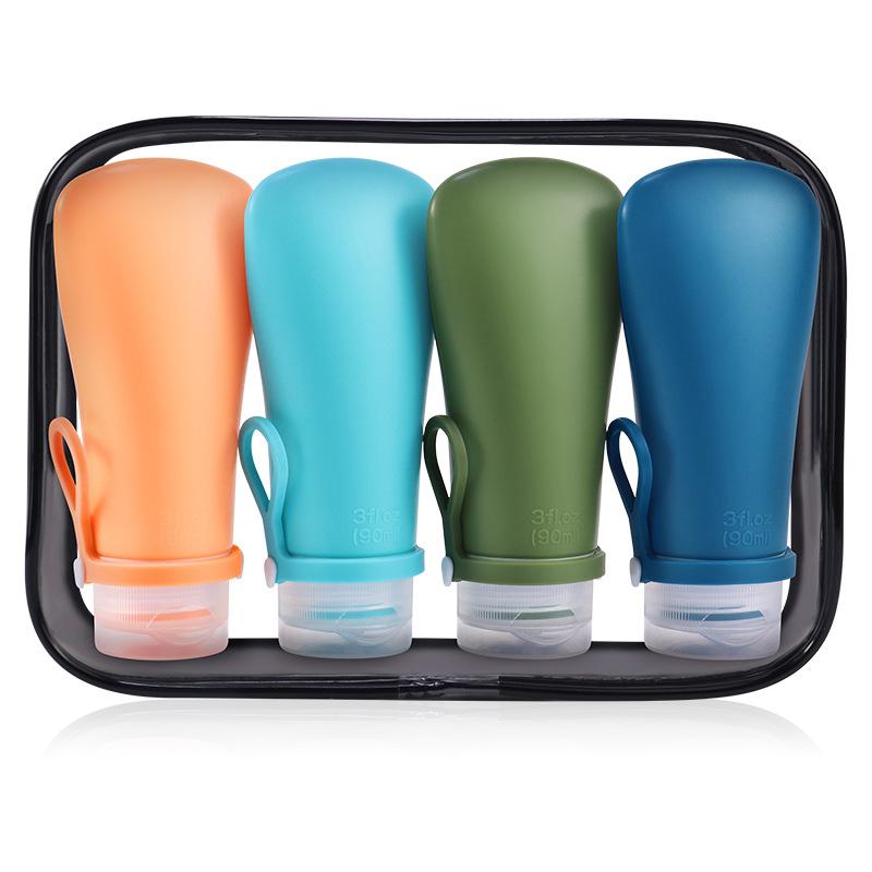 分装ボトル 吊り下げ穴付き シリコン製 漏れ防止 携帯用 詰め替え容器 乳液 シャンプー サンプルボトル 旅行 出張 60ml 90ml 海ブルー グリーン ピンク グレー(x5)