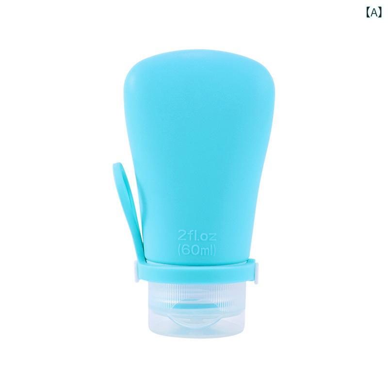 リモコンタウンエコ 楽天市場店の分装ボトル 吊り下げ穴付き シリコン製 漏れ防止 携帯用 詰め替え容器 乳液 シャンプー サンプルボトル 旅行 出張 60ml 90ml 海ブルー グリーン ピンク グレー(x5)｜アングル2