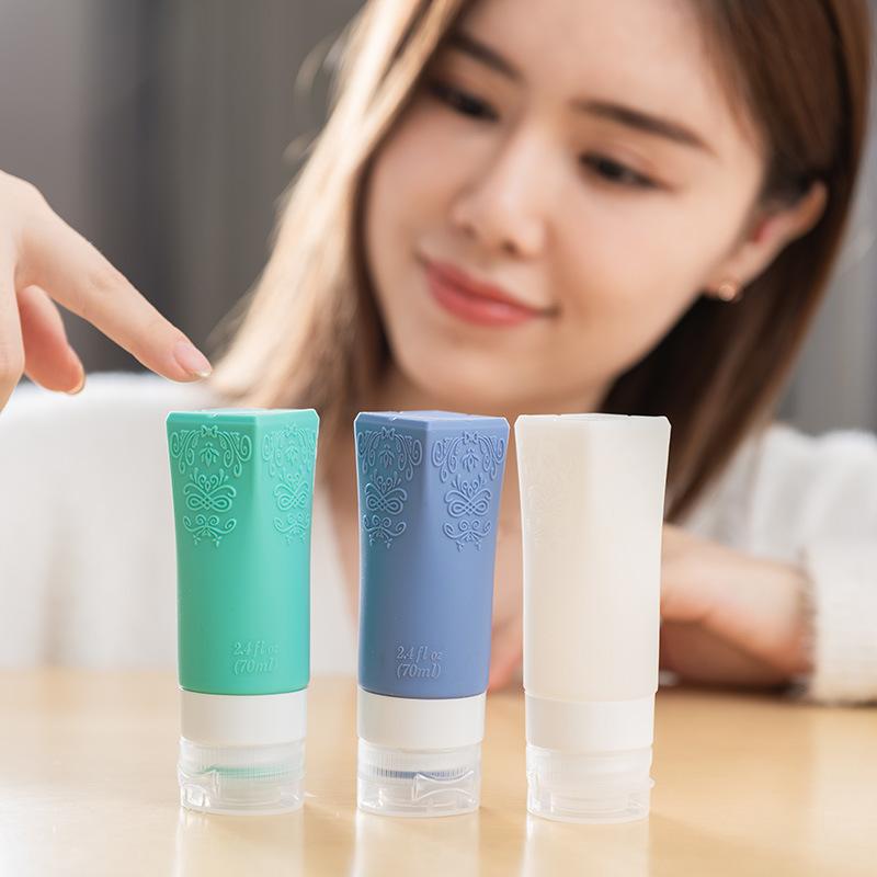 旅行用詰め替え容器 レディース メンズ 70ml シリコン製 シャンプー ローション 化粧水 収納 携帯 持ち運び 漏れ防止 简约現代 ブラック 乳白 桃色 ピンク グリーン 紫色 青 オレンジ