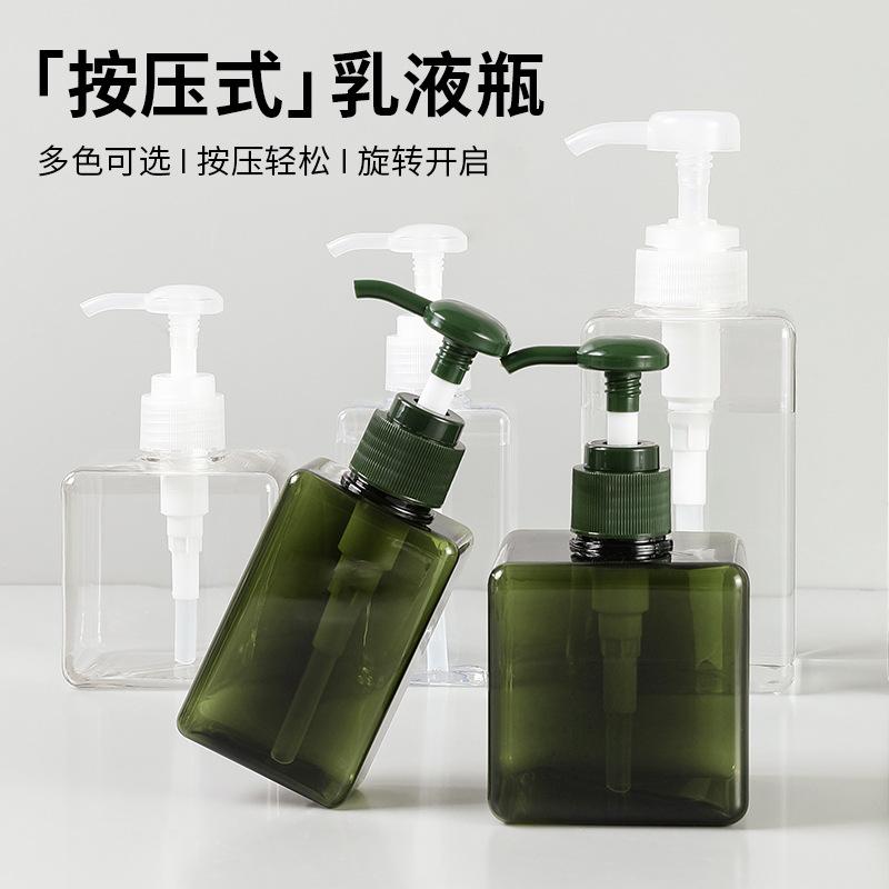 詰め替えボトル 携帯用 100ml 150ml 250ml 450ml シャンプーボトル ボディソープ 乳液 PET製 透明 墨緑 大容量 持ち運び 旅行 宿泊 温泉