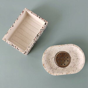 石鹸ケース 水磨石 浴室 洗面所 石鹸置き 304ステンレス 楕円 長方形 排水 フィルター付き(x2)