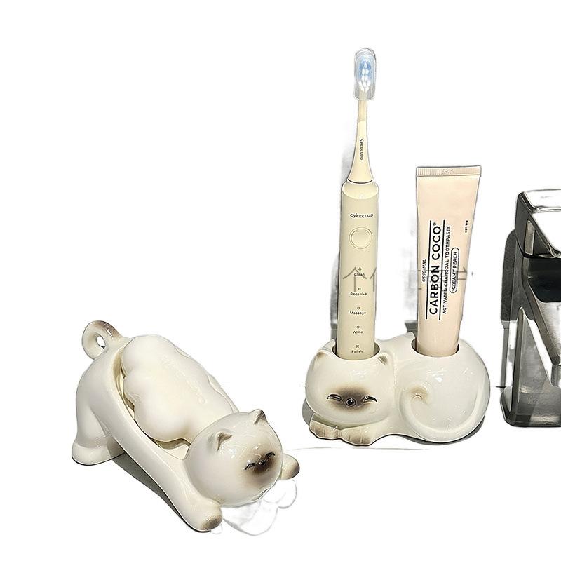 石鹸置き レディース かわいい 猫 セラミック製 浴室 洗面所 収納 雑貨 シャム猫 黒猫(x3)(3)