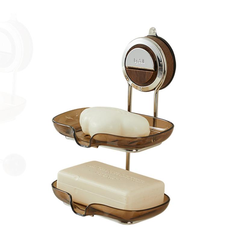 石鹸ケース 強力吸盤 壁掛け式 水切り おしゃれ 豪華感 ステンレス製 バスルーム 洗面所 収納 二段式 ダブル