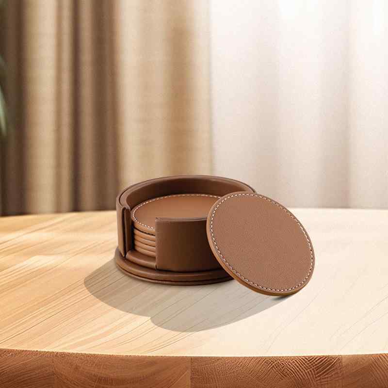 コップ敷き レディース メンズ レザー 円形 断熱 滑り止め 防水 コースター セット グレー ピンク ブルー グリーン ブラウン ベージュ おしゃれ かわいい