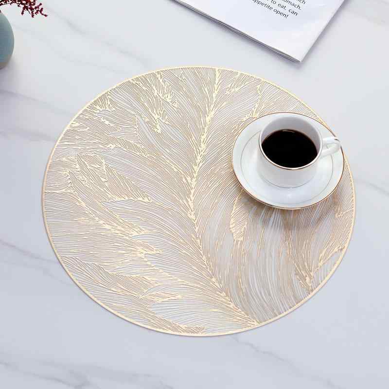 テーブルマット PVC製 円形 花柄 防水 防熱 ランチョンマット プレースマット ゴールドカラー 撥水 汚れ防止 滑り止め おしゃれ 軽量 普段使い
