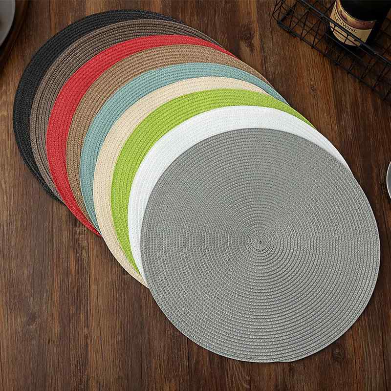 ランチョンマット レディース メンズ 撥水 防汚 耐熱 編み込み ラウンド 円形 無地 給食マット テーブルマット 深金 グレー ブラック ブルー レッド グリーン ホワイト ブラウン ベージュ 直径38cm(x8)