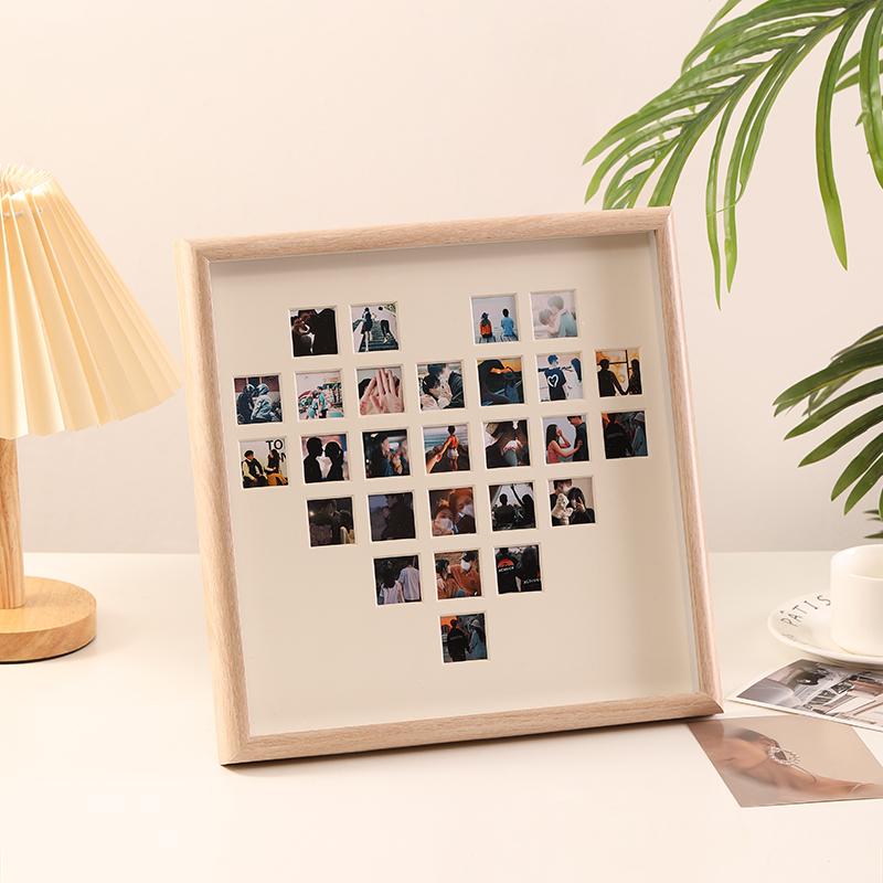 フォトフレーム 写真立て ハート型 DIY 恋人 夫婦 カップル ウェディング 結婚祝い ギフト 思い出 記念 正方形 卓上 木製