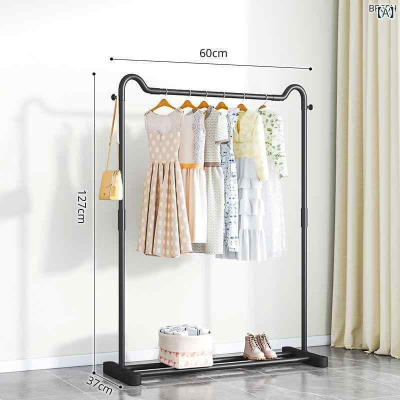 ハンガー 床 置き 縦型 リビング ルーム 太く ハンガー 家庭用 二 列 コート ラック 室内 ベランダ 干し ラック
