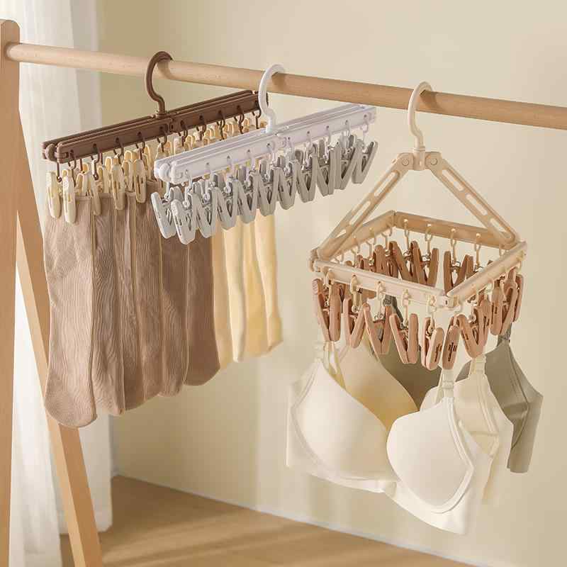 ハンガー レディース メンズ ソックス 下着 物干し 多機能 折りたたみ 20個 クリップ付き 白 グレー ブ..