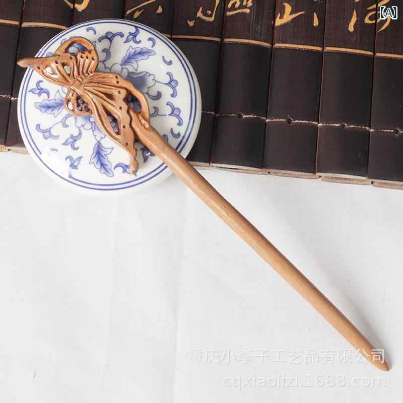 ヘアアクセサリー レディース バレッタ ヘアピン 和装 髪飾り レトロ ヴィンテージ 宮廷風 簪 かんざし 檀木 サンダルウッド 花柄 桃木 緑檀