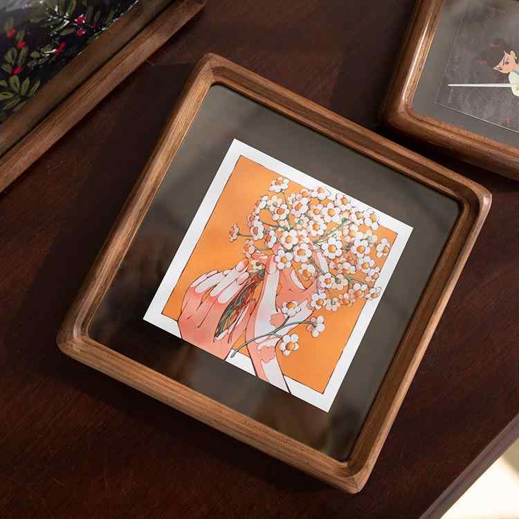 フォトフレーム 写真立て 正方形 月 ムーン 木製 実木 ハンドメイド 新中式 インテリア リビング ベッドルーム ギフト(x2)