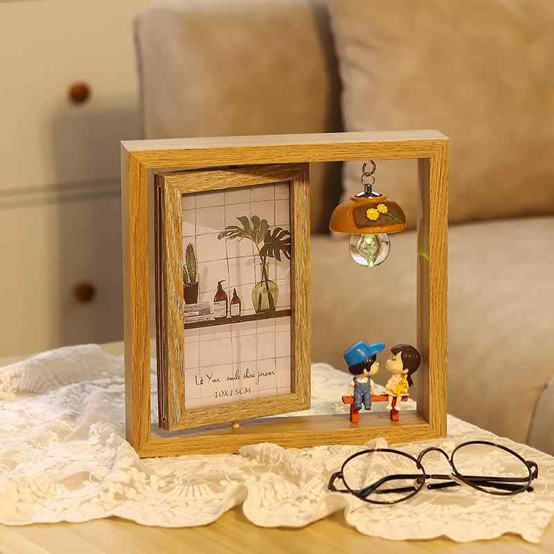 相框 写真立て 卓上 フォトフレーム 6寸 子供部屋 リビング カートン柄 ダブルサイド