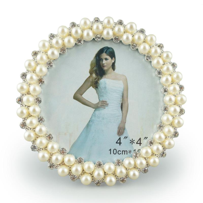 フォトフレーム おしゃれ 豪華感 メタルフレーム 円形 電気メッキ加工 贅沢 パール ジルコニア 镶钻 アート リビング 寝室 書斎...
