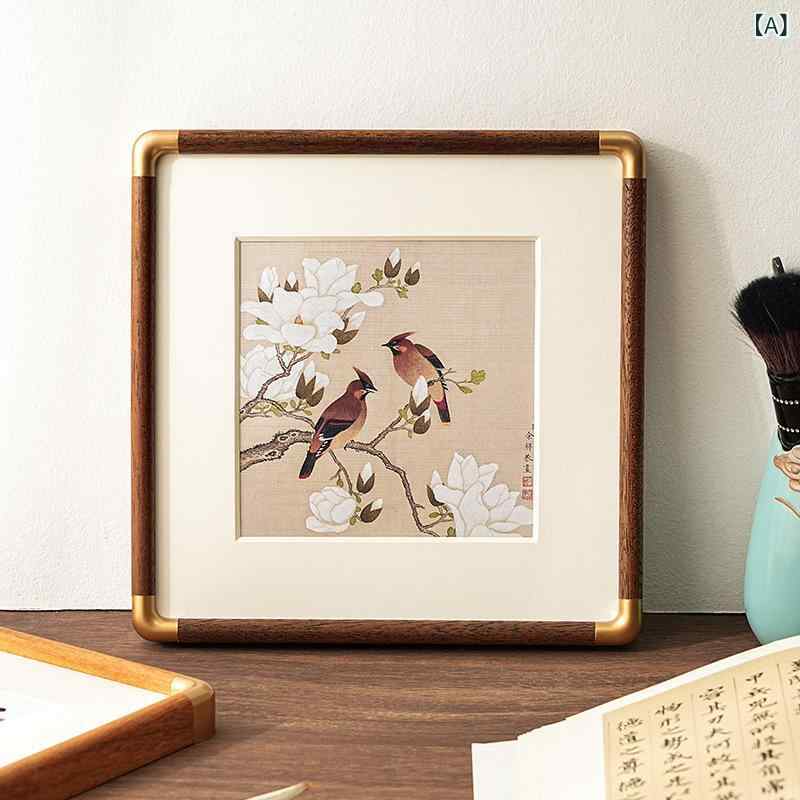 相框 木製 フレーム 山水画 壁掛け 卓上 豪華感 リビング 寝室 正方形 黒胡桃 柚木色(x2)