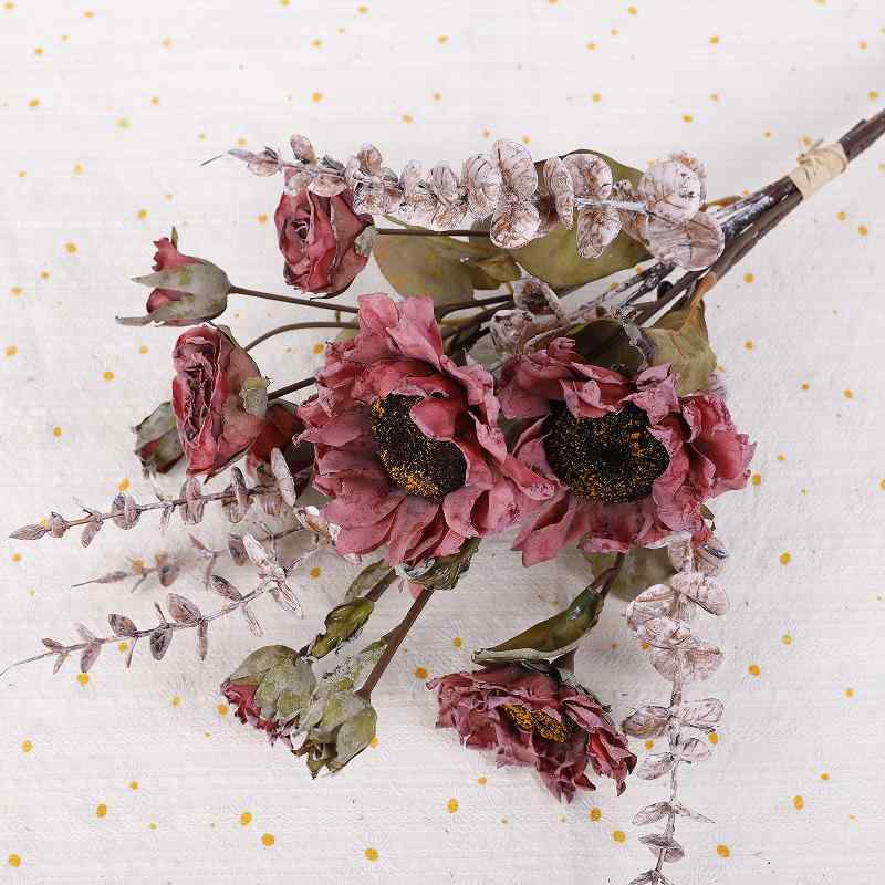 造花 向日葵 ユーカリ ブーケ 秋色 フラワー インテリア 結婚式 パーティー イベント ディスプレイ(x6)