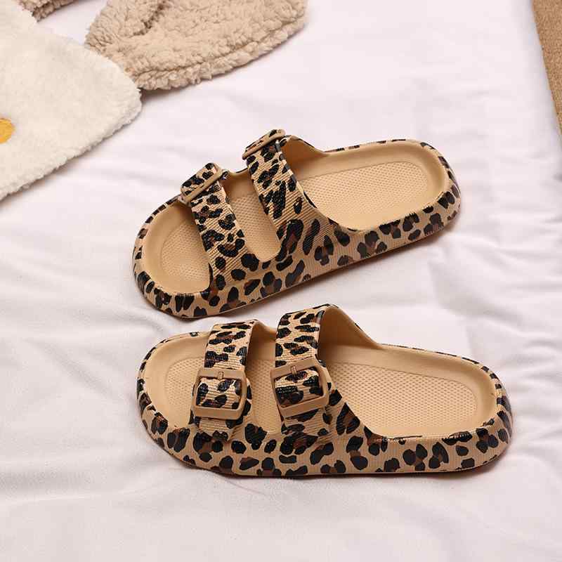 サンダル レディース ルームシューズ ヒョウ柄 EVA 厚底 滑り止め 室内履き スリッパ カジュアル ブラック ベージュ系