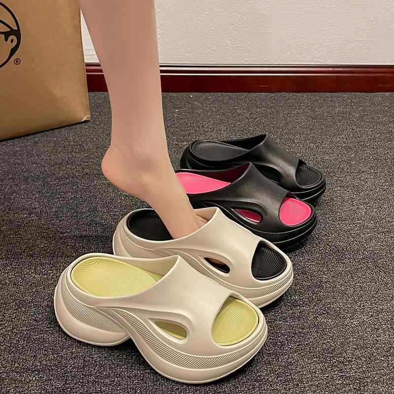 サンダル レディース 厚底 滑り止め ビーチ サンダル スリッパ 女性 防水 美脚 軽量 EVA ラウンドトゥ 米緑/米黒/黒赤/黒(x2)