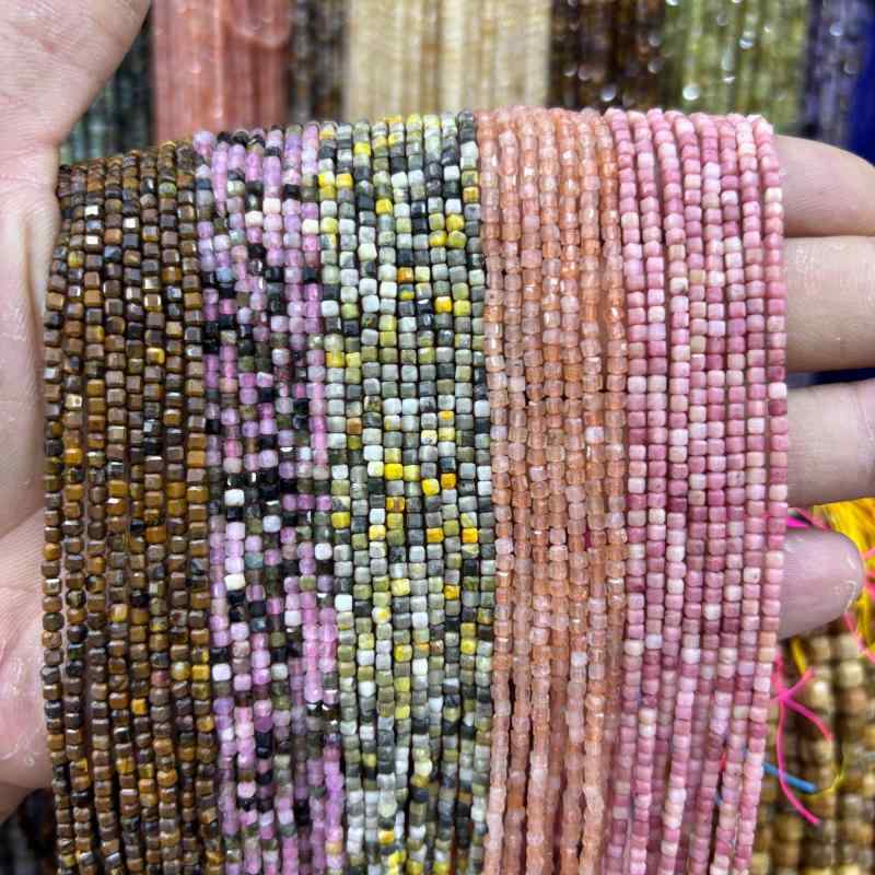 石 ビーズ カット 方糖 2mm DIY ブレスレット ネックレス アクセサリー パーツ 黒髪 水晶 ラピスラズリ..