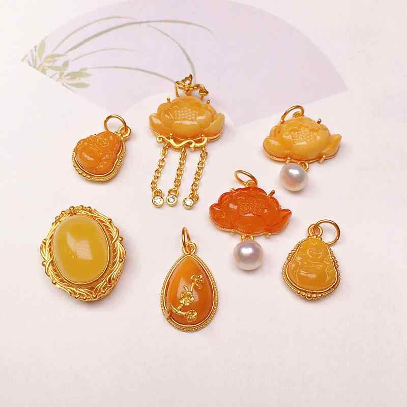 ネックレス レディース S925シルバー 蓮の花 仏像 ペンダントトップ 琥珀 ハニーアンバー DIY 手芸 パ..