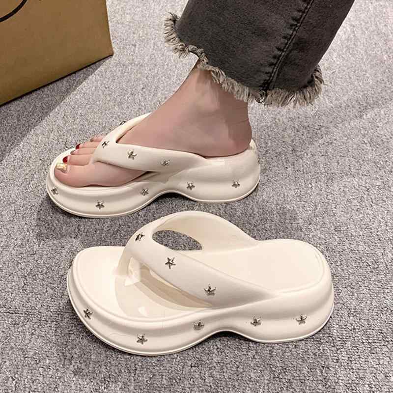 サンダル レディース 厚底 EVA ビーチサンダル 滑り止め 白 黒 星 スター