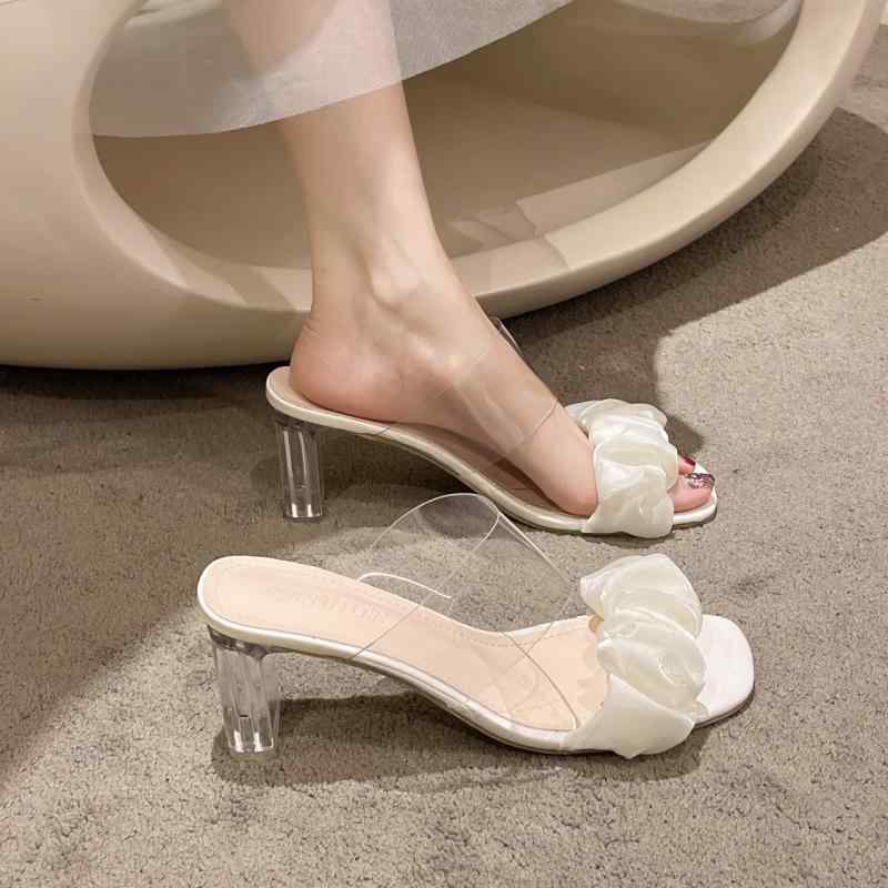 サンダル レディース 韓国 かわいい 透明 太ヒール 一文字 スクエアトゥ 涼しい 靴 シューズ PU 5cm 7cm 9cm 春夏