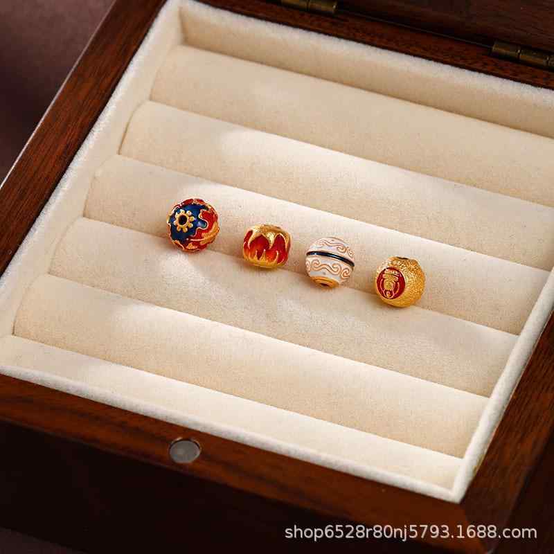 シルバー DIY用アクセサリーパーツ S925 銀製 金メッキ 琺瑯彩 焼藍 無相仏 老型 丸珠 散珠 スペーサー..