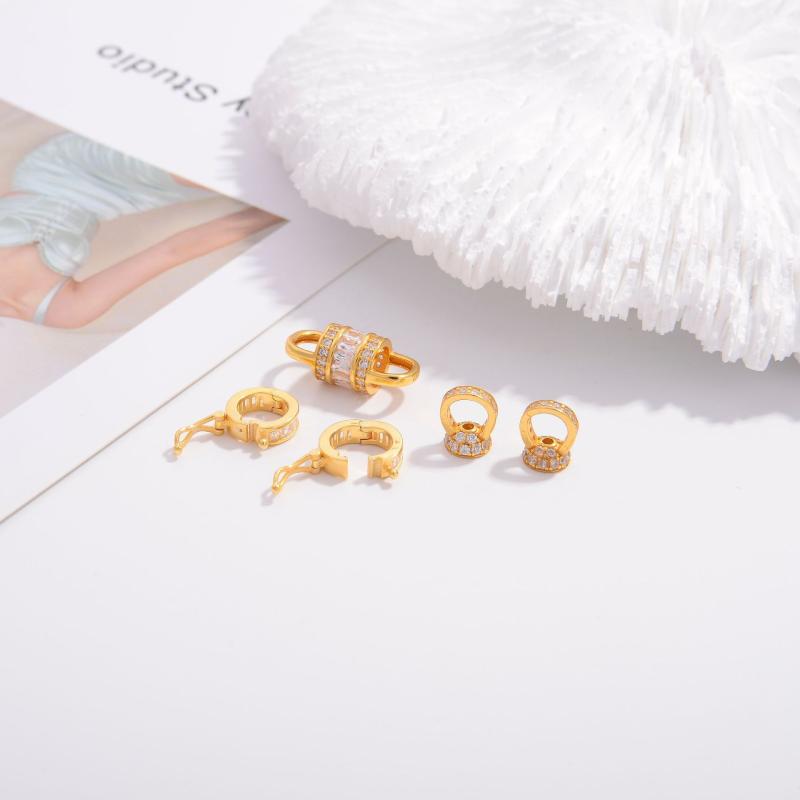 シルバー925製 ジルコニア装飾 留め具 パーツ DIY ブレスレット ネックレス コネクター ゴールド 楕円(..