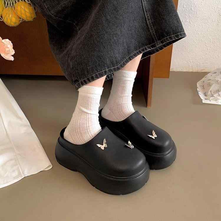 サンダル レディース 厚底 スリッパ 6cm EVA 穴あき 日常 普段使い ブラック ベージュ ブラウン シルバー バタフライ